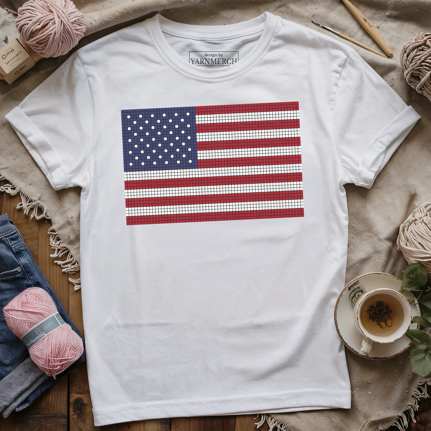 USA Flag Knitting Chart T-shirt