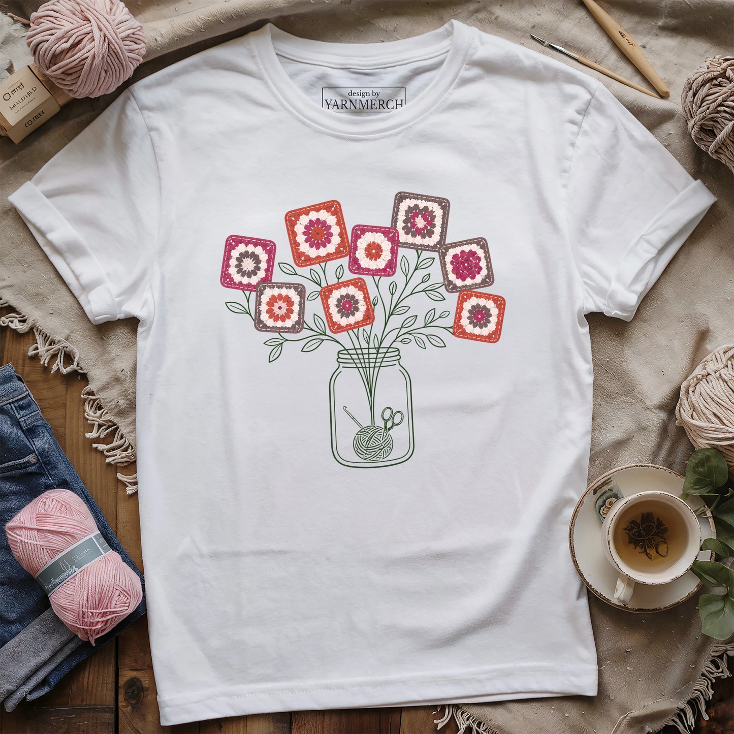Red Granny Square Flower Jar T-shirt