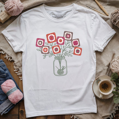 Red Granny Square Flower Jar T-shirt