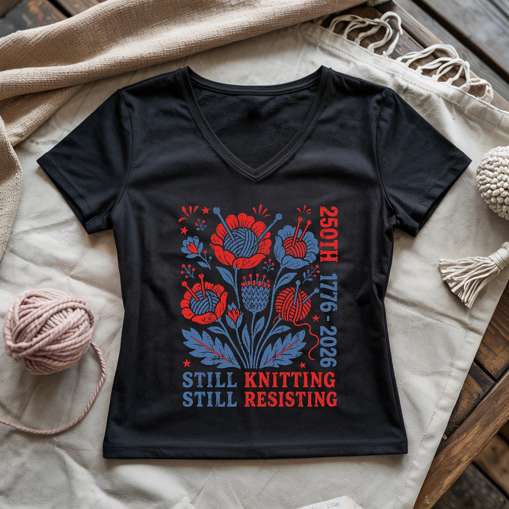 250th Still Knitting Still Resisting Lady V-neck
