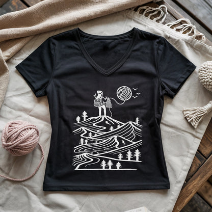 A Camper Knitting The Sun Lady V-neck