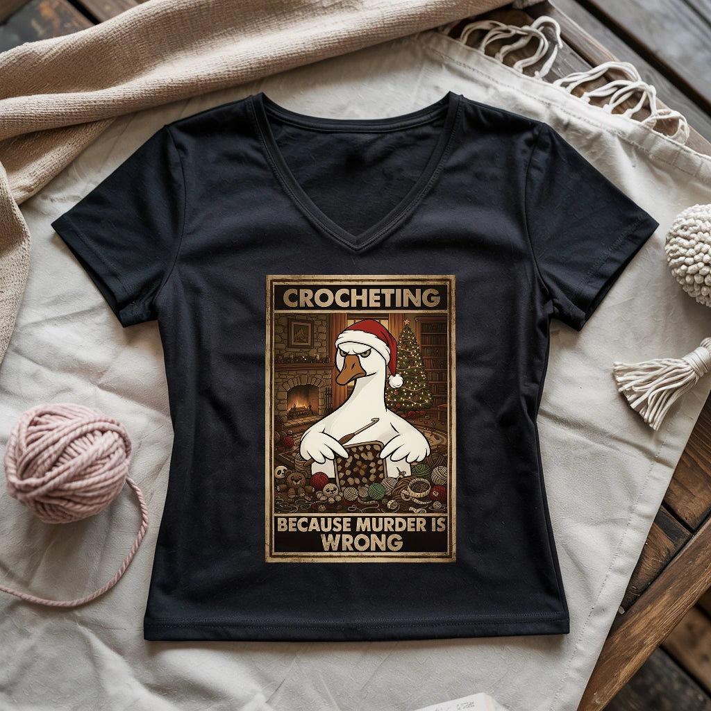 Crocheting Because Murder Is Wrong Lady V-neck