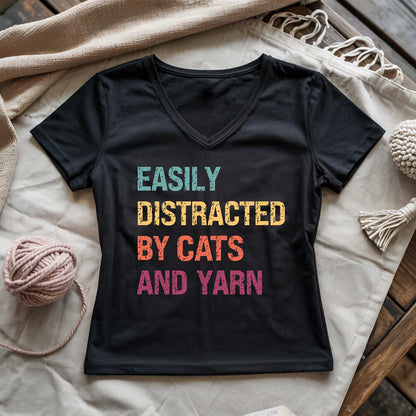 Distracted by Cats & Yarn Lady V-neck