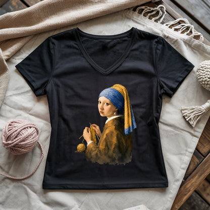 Girl Knitting Lady V-neck