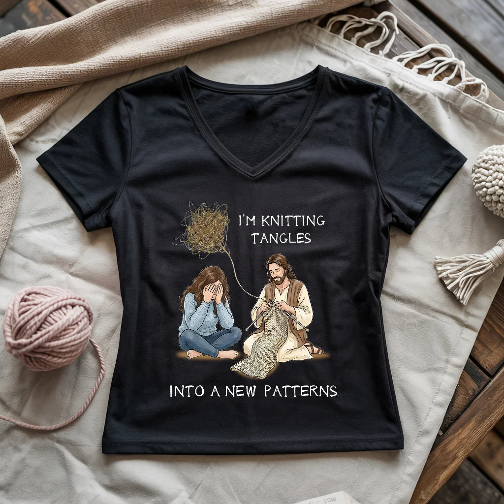 God Knitting Tangles Lady V-neck