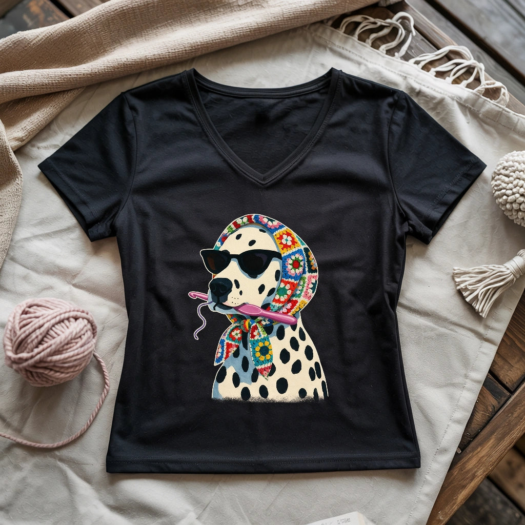 Granny Square Dalmatian Lady V-neck