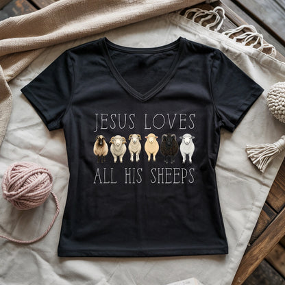 Jesus Loves All His Sheeps Lady V-neck