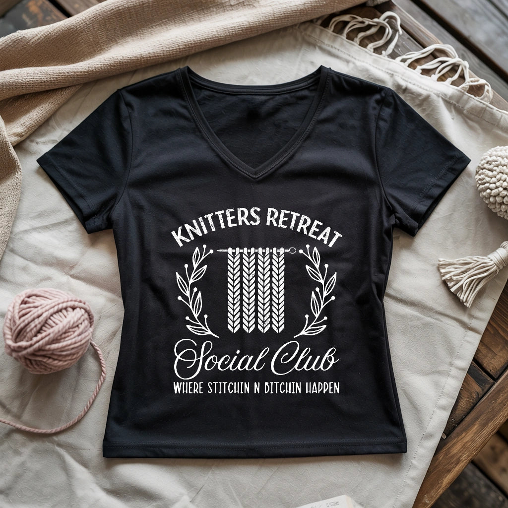 Knitters Retreat Social Club Lady V-neck