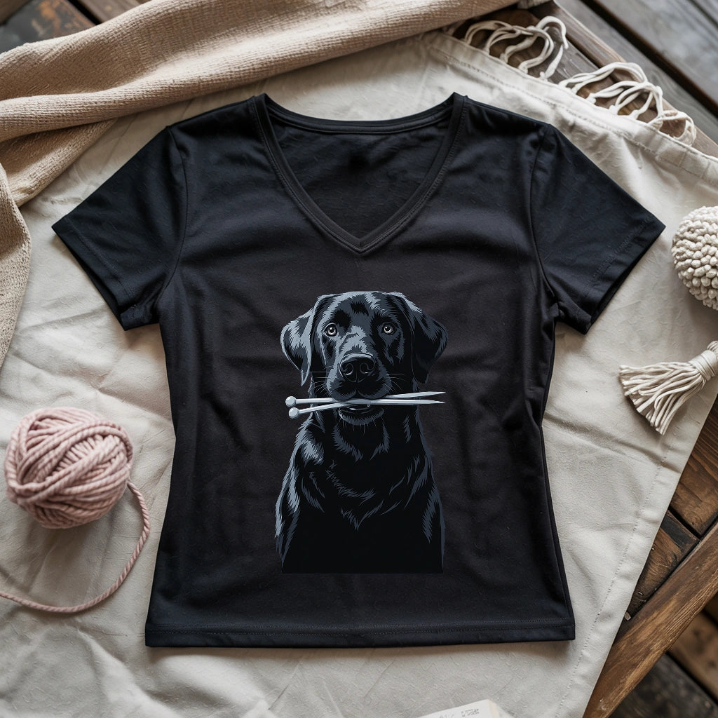 Labrador With Needles Lady V-neck
