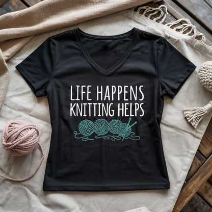 Life Happens Knitting Helps Lady V-neck
