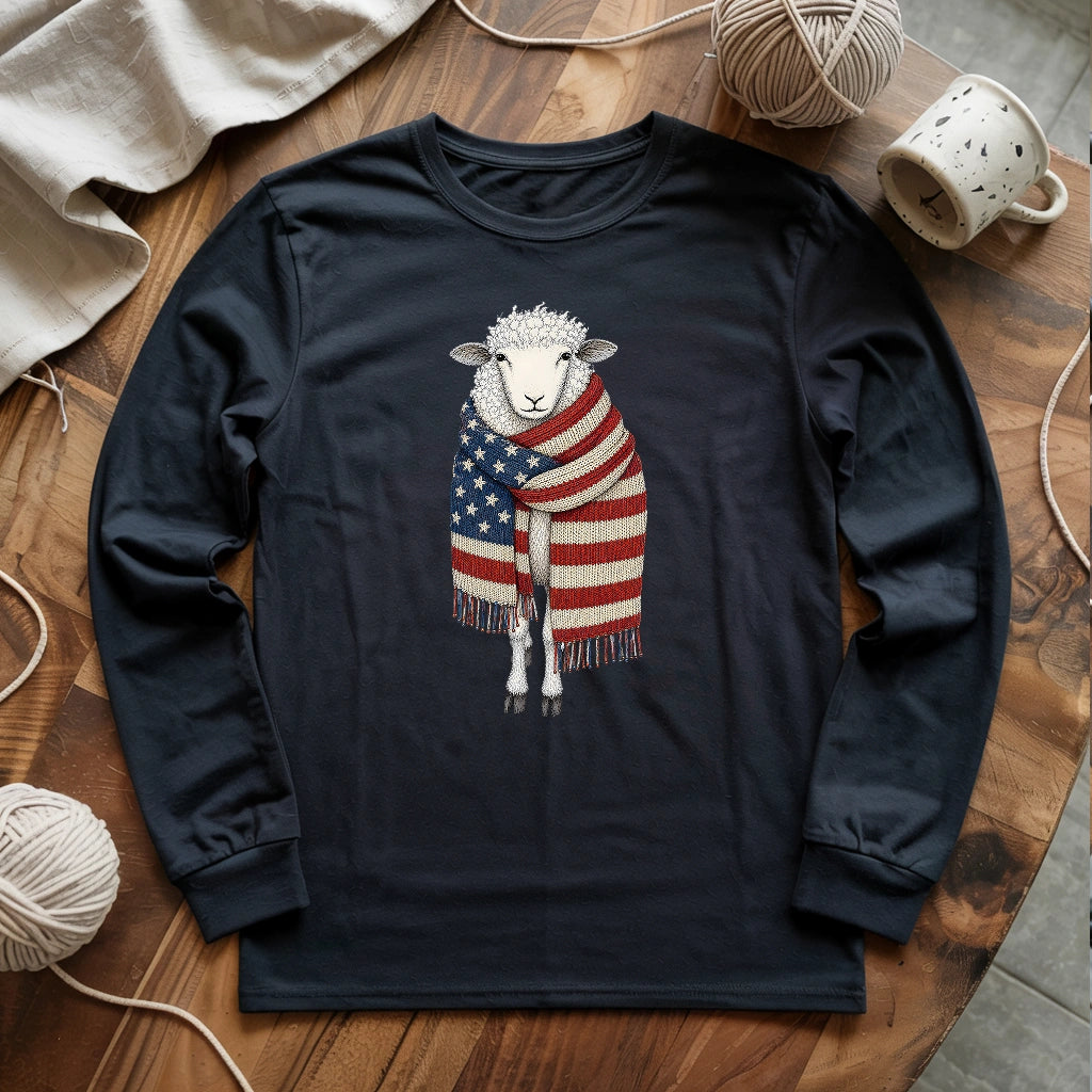 Patriotic Knitting Sheep Long Sleeve T-shirt