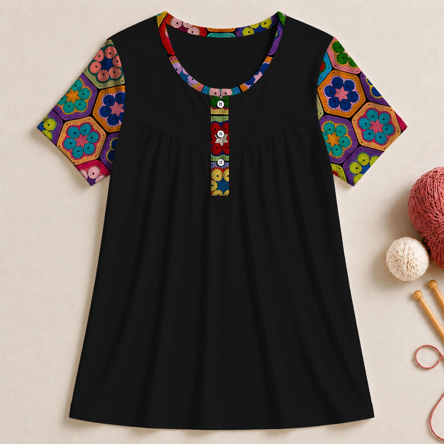 Retro Crochet Blossoms Blouse