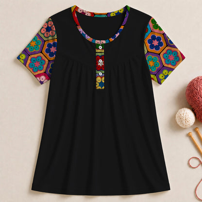 Retro Crochet Blossoms Blouse