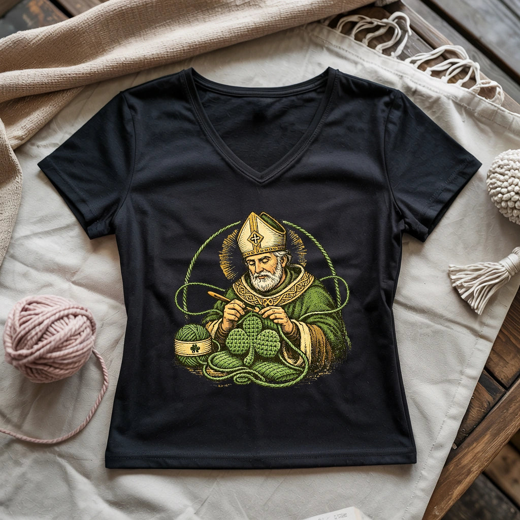 St.Patrick Crocheting Shamrock Lady V-neck