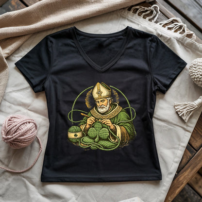 St.Patrick Crocheting Shamrock Lady V-neck