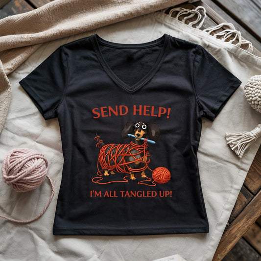 Tangled In Yarn Lady V-neck