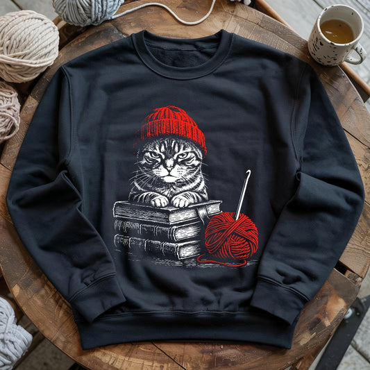 Vintage Cat, Book & Crocheting Sweatshirt