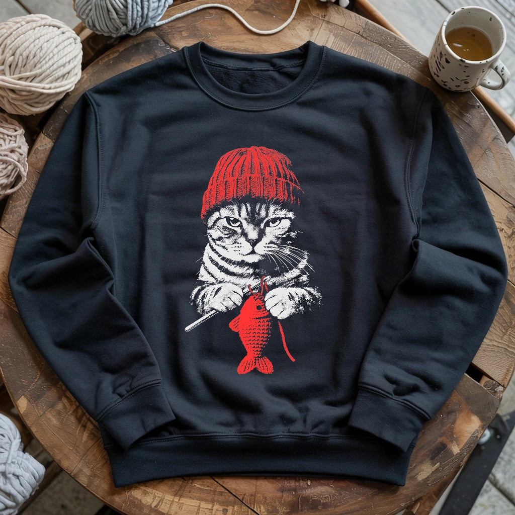 Vintage Crocheting Cat Sweatshirt
