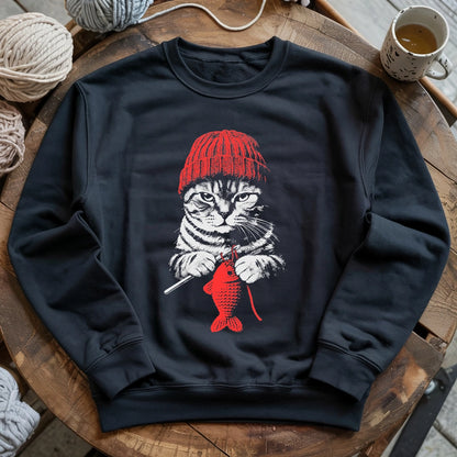 Vintage Crocheting Cat Sweatshirt