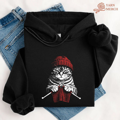Vintage Knitting Cat Hoodie