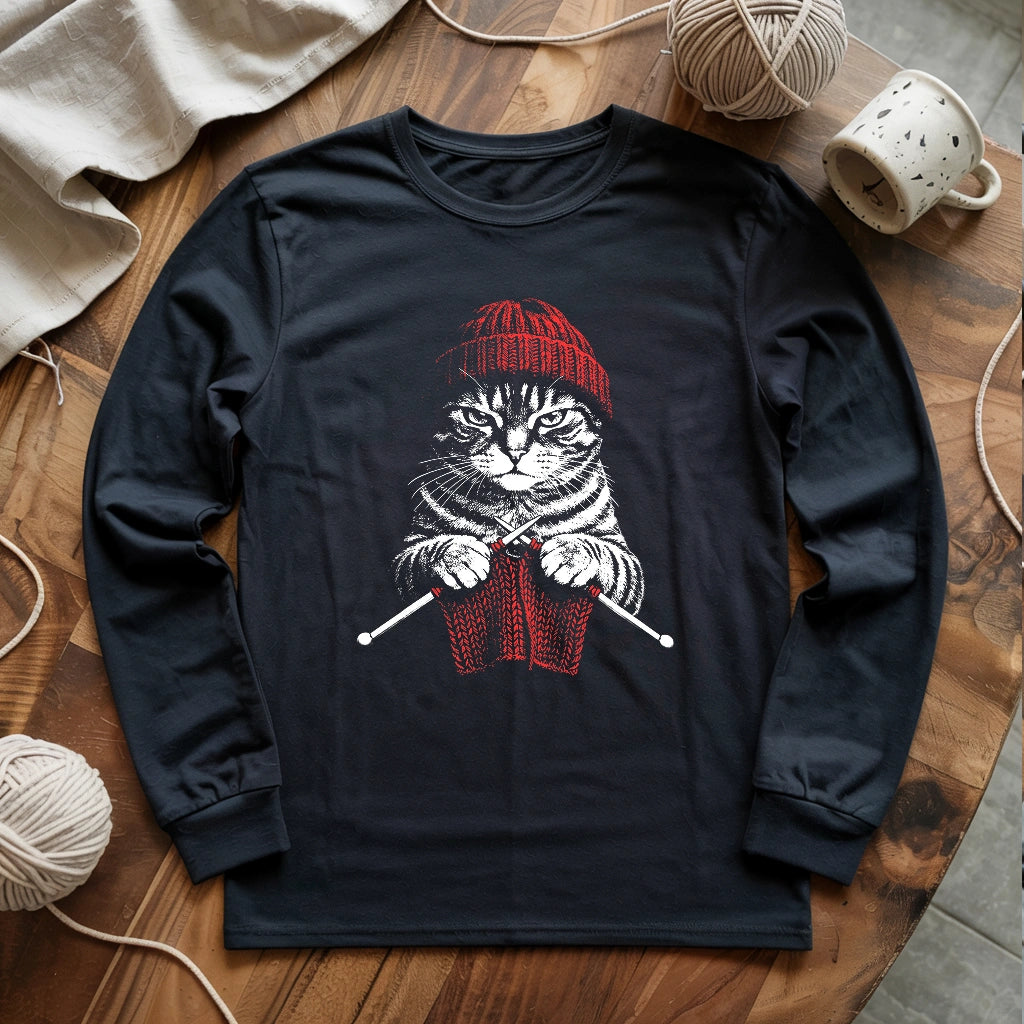 Vintage Knitting Cat Long Sleeve T-shirt