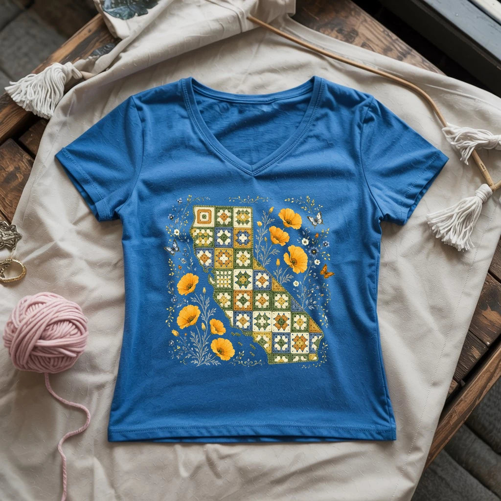 California In Granny Squares Lady V-neck