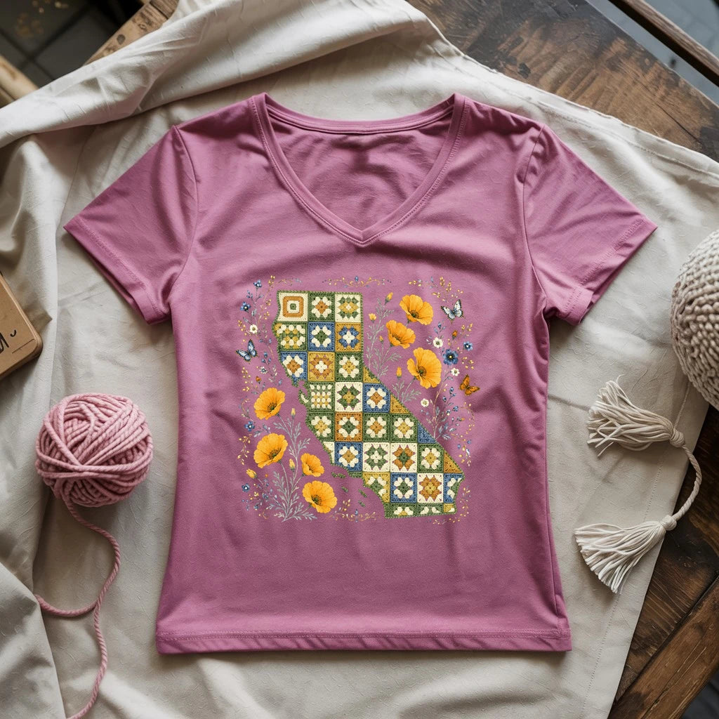 California In Granny Squares Lady V-neck