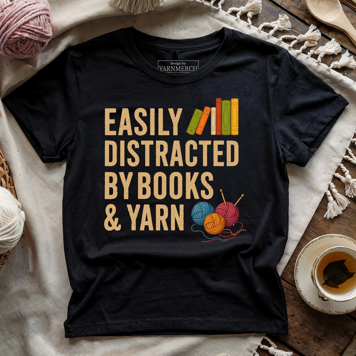 Easily Distracted by Books & Yarn T-shirt