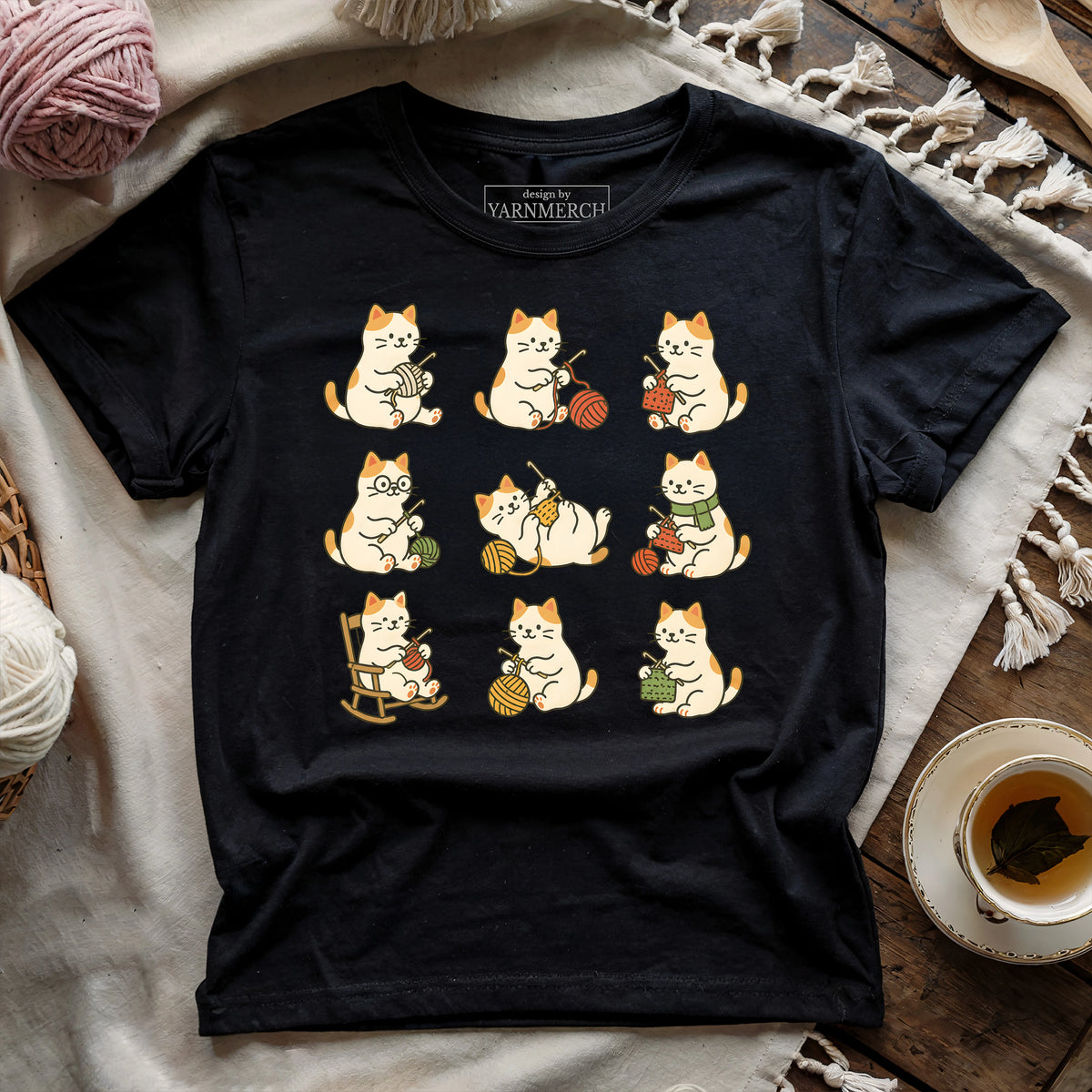 Cute Cat Crocheting T-shirt