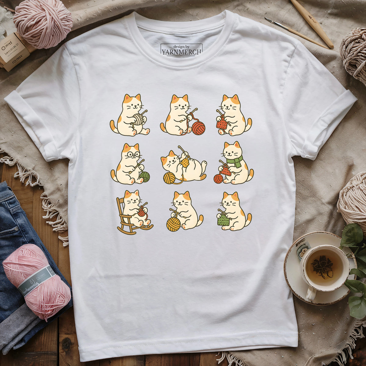 Cute Cat Crocheting T-shirt