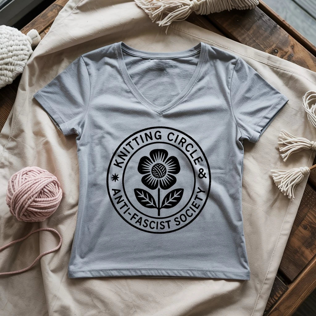 Knitting Circle Lady V-neck