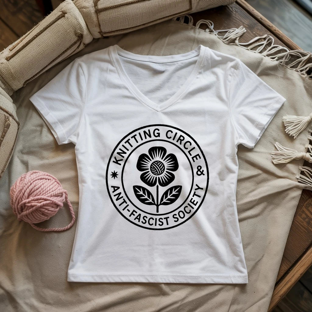 Knitting Circle Lady V-neck