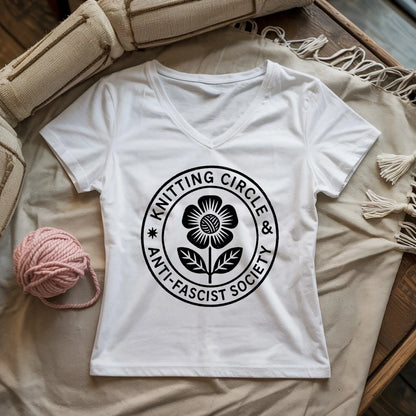 Knitting Circle Lady V-neck