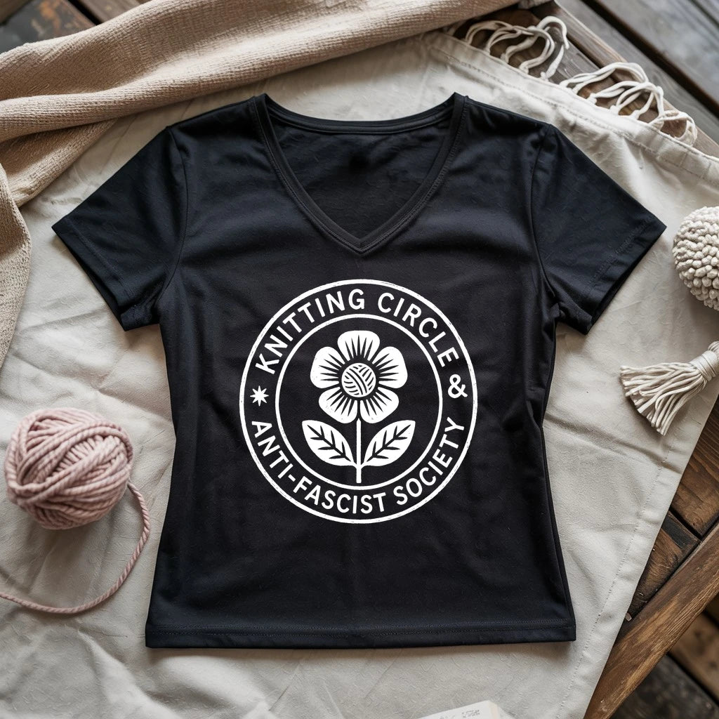 Knitting Circle Lady V-neck