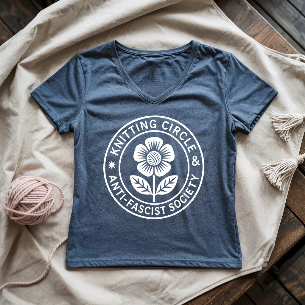 Knitting Circle Lady V-neck