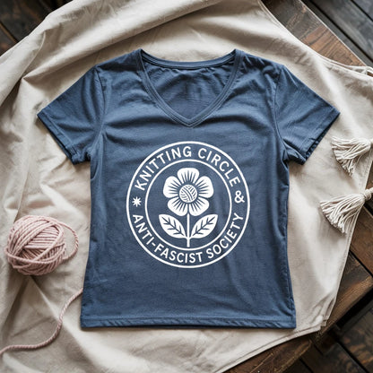Knitting Circle Lady V-neck