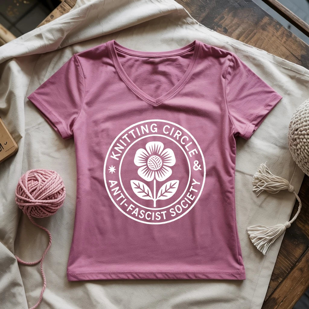 Knitting Circle Lady V-neck