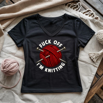 Fuck Off, I'm Knitting Lady V-neck