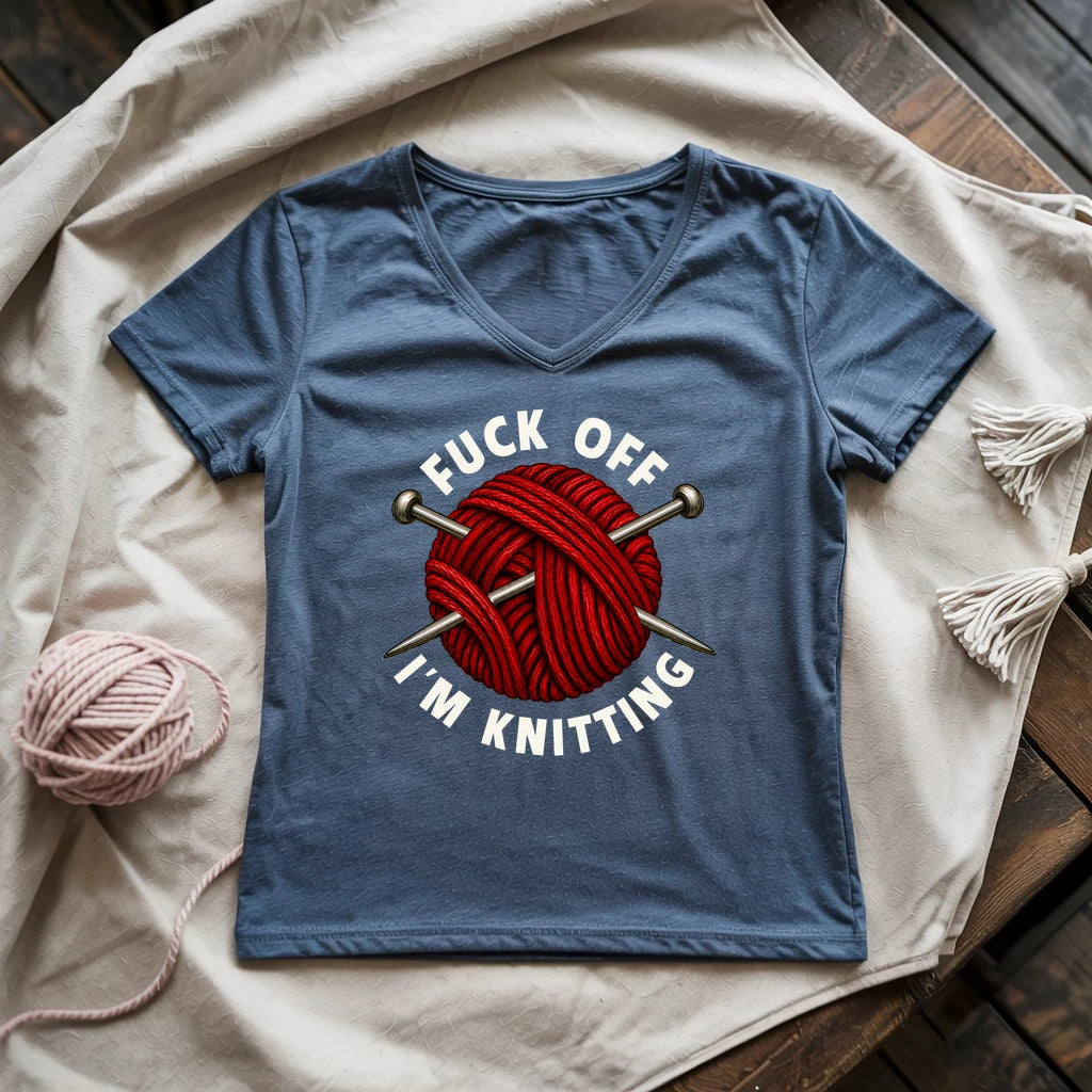 Fuck Off, I'm Knitting Lady V-neck