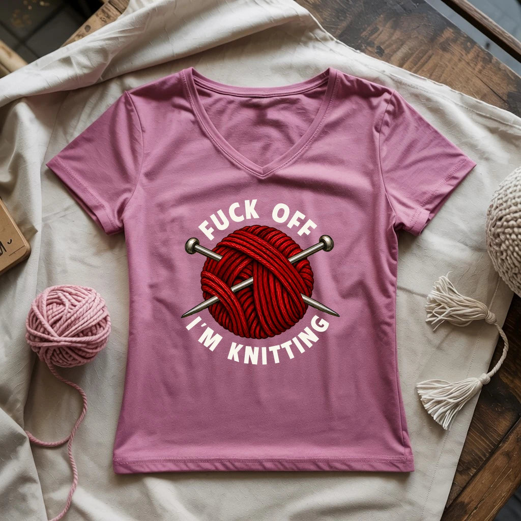 Fuck Off, I'm Knitting Lady V-neck