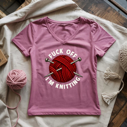 Fuck Off, I'm Knitting Lady V-neck