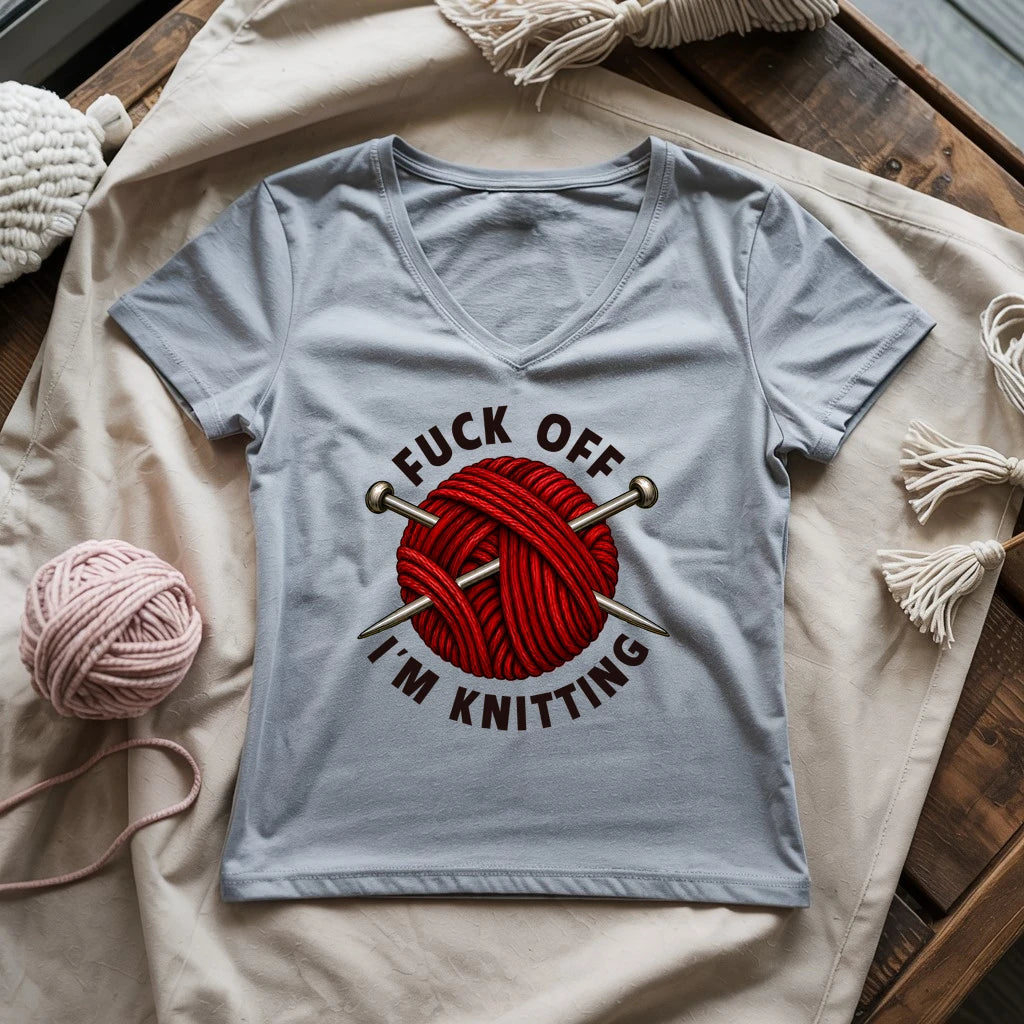 Fuck Off, I'm Knitting Lady V-neck