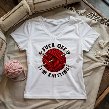 Fuck Off, I'm Knitting Lady V-neck