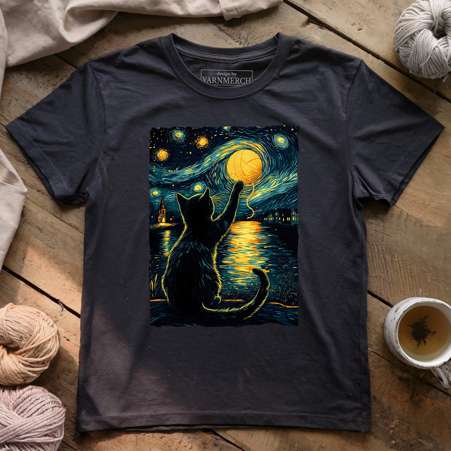 Starry Night Yarn Cat T-shirt
