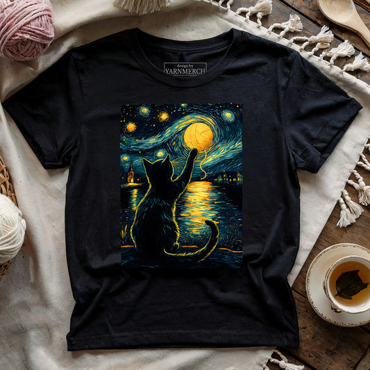Starry Night Yarn Cat T-shirt