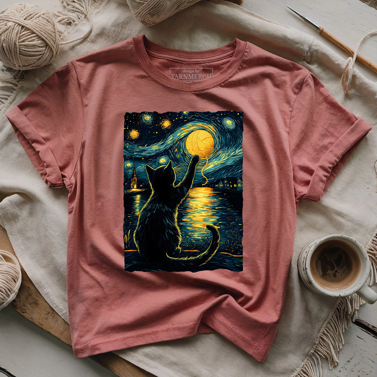 Starry Night Yarn Cat T-shirt