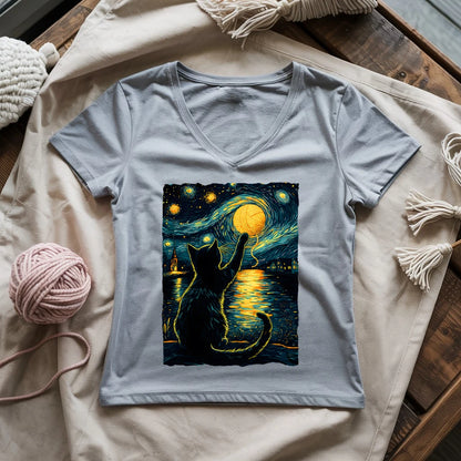 Starry Night Yarn Cat Lady V-neck