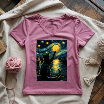 Starry Night Yarn Cat Lady V-neck