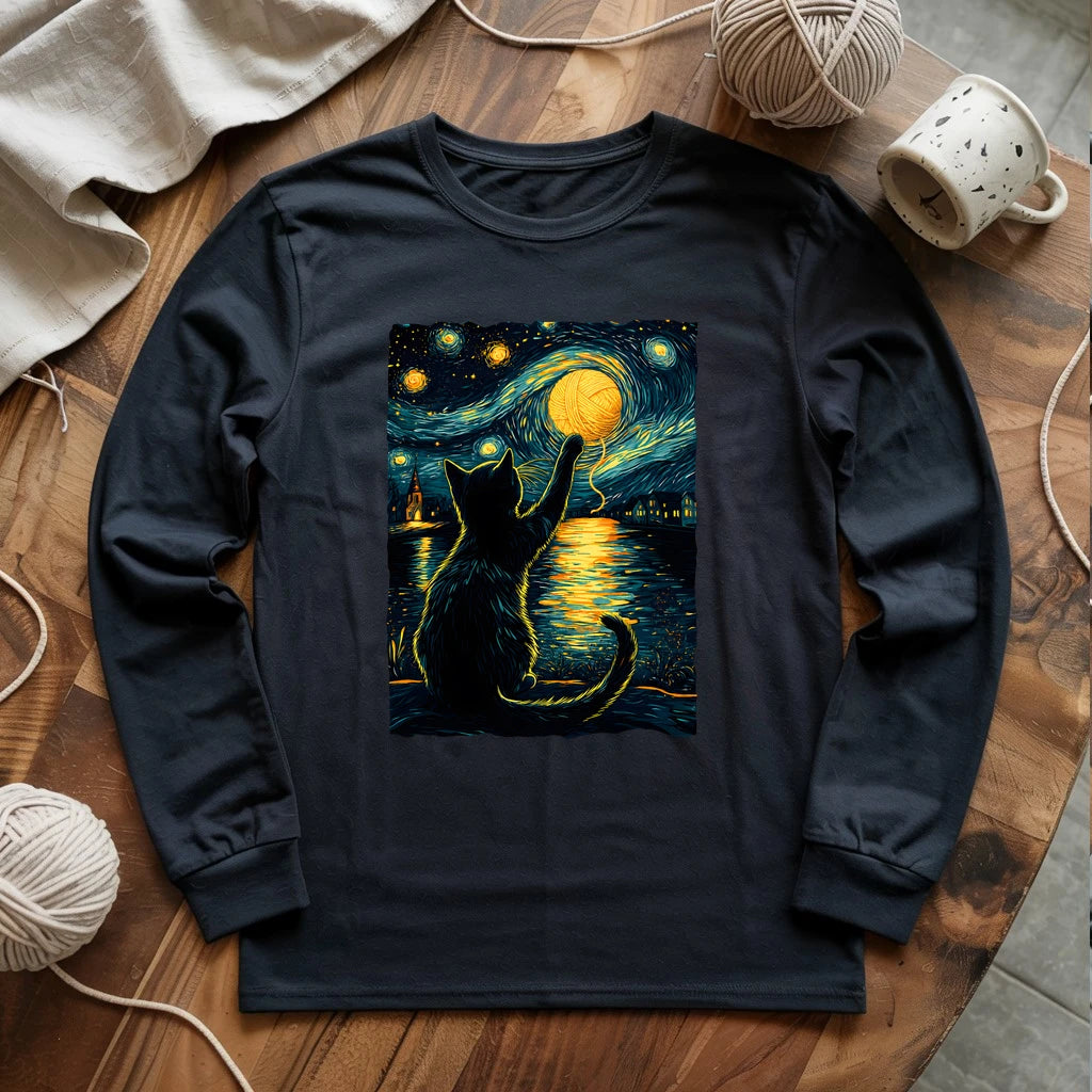 Starry Night Yarn Cat Long Sleeve T-shirt