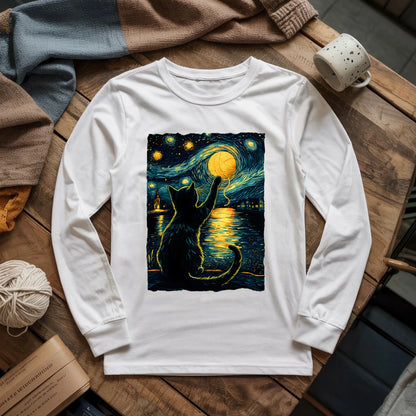 Starry Night Yarn Cat Long Sleeve T-shirt